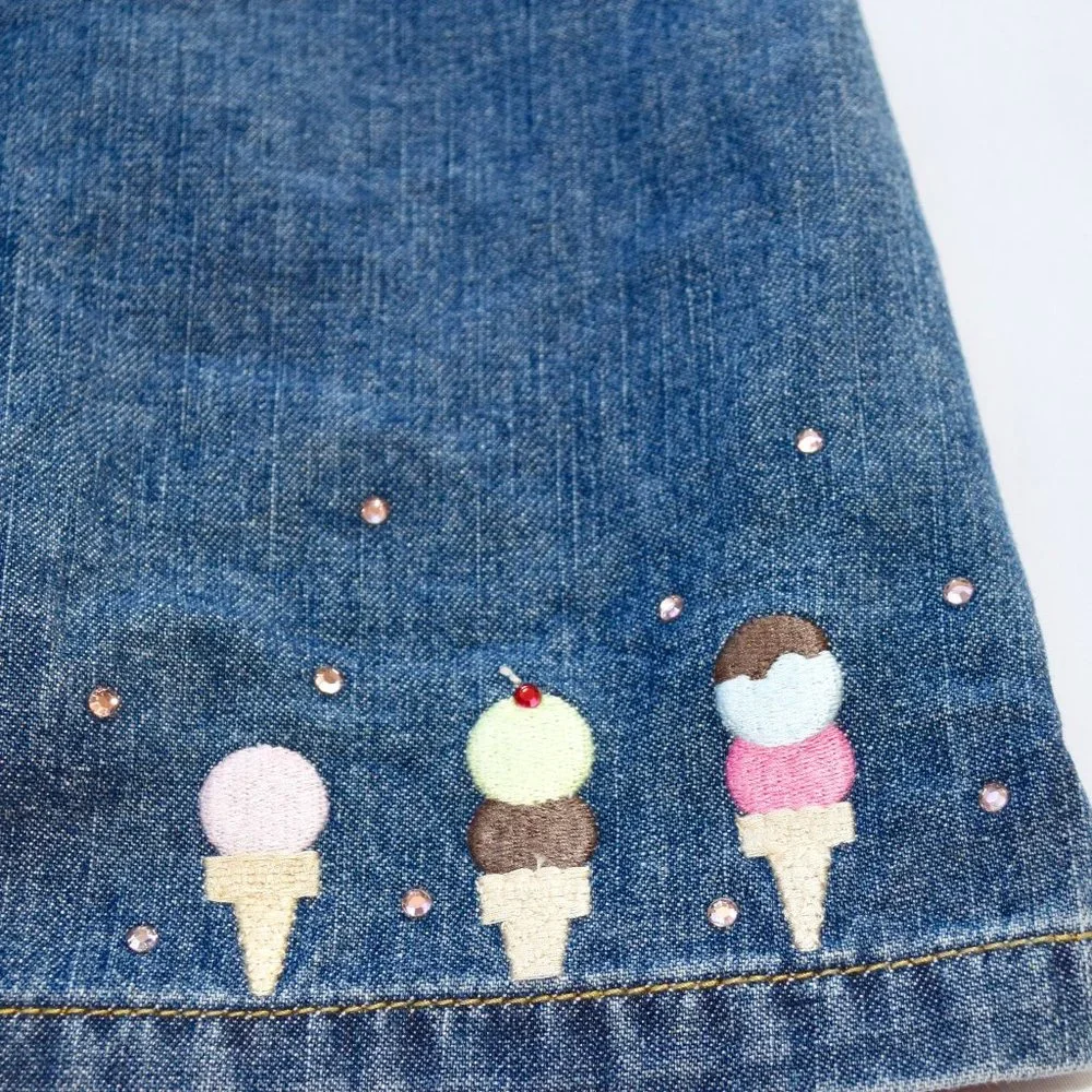 Gymboree Denim Jean Skirt/Skort/Shorts with Ice Cream Embellishments - Size 7